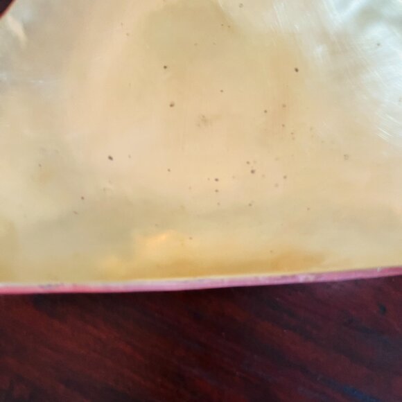 Vintage Brass & Copper Trim Coffee Table Triangle Bowl Cottagecore Traditional - Picture 5 of 7